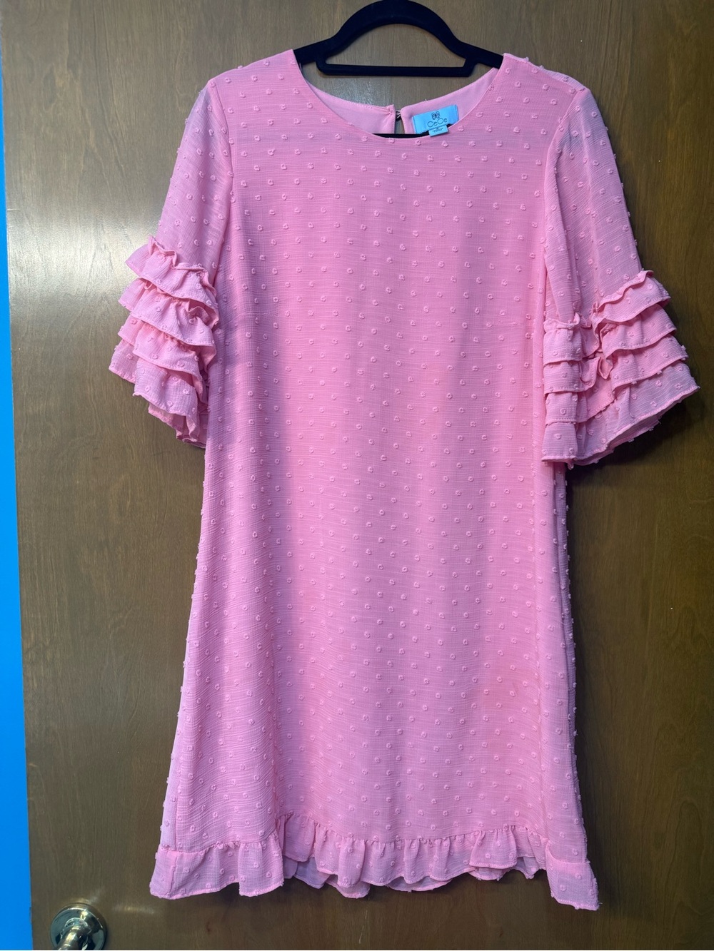 Cute Pink Double-Ruffle Sleeve Shift Dress